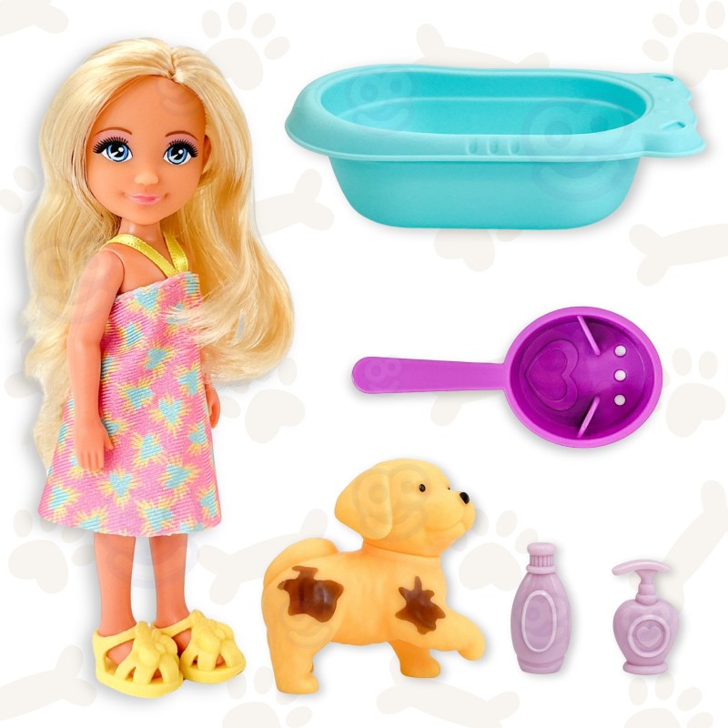 WOOPIE ROYAL Laleczka z Pieskiem Wanną i Akcesoriami Do Pielęgnacji Pupila