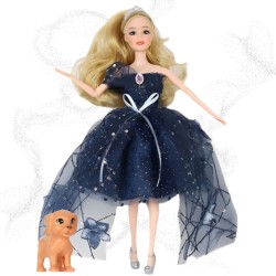 WOOPIE ROYAL Bábika Emi s korunkou | Elegantná princezná v tmavomodrej róbe so psíkom