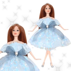 WOOPIE ROYAL Bábika Emi v modrých tylových šatách | Elegantná princezná s hnedými vlasmi a korunkou