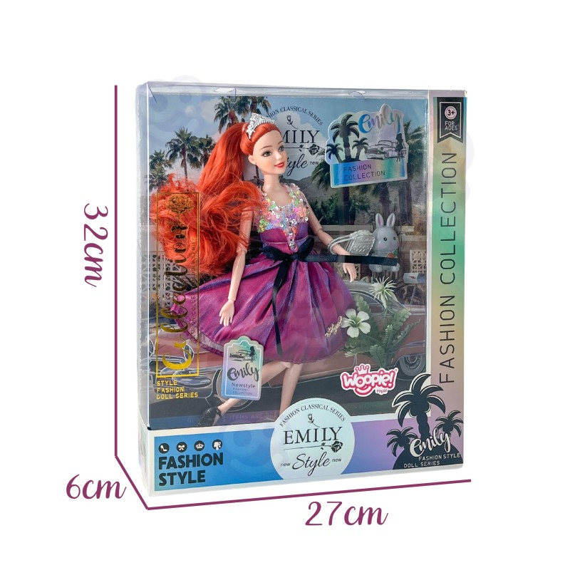 WOOPIE ROYAL Bábika Emily Fashion Style | Princezná v ružovej róbe so zajačikom