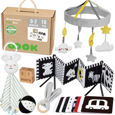 WOOPIE GREEN Drevený Montessori Box 0-2m | XXL Edukačná sada pre novorodenca 7v1 (FSC)