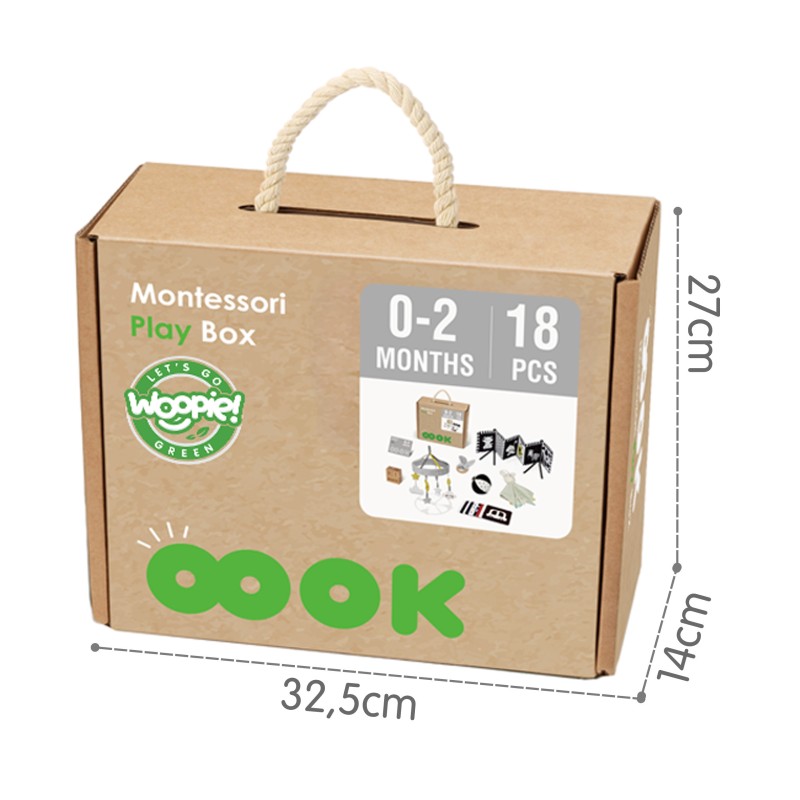 WOOPIE GREEN Drevený Montessori Box 0-2m | XXL Edukačná sada pre novorodenca 7v1 (FSC)