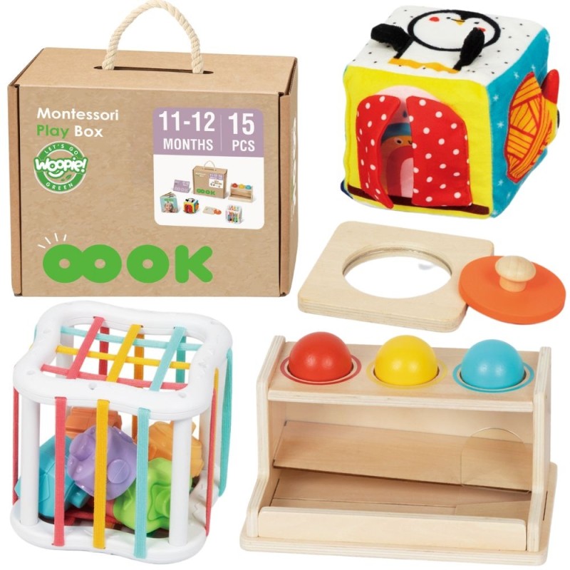 WOOPIE GREEN Drevený Montessori Box 11-12m | Edukačná sada 5v1 pre ročné deti (FSC)