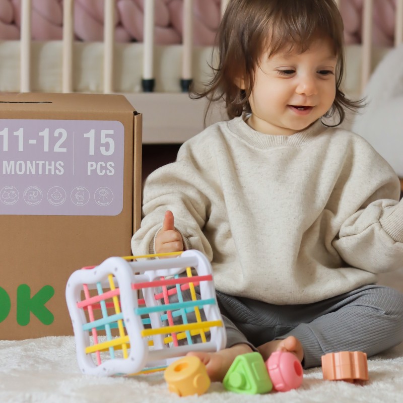 WOOPIE GREEN Drevený Montessori Box 11-12m | Edukačná sada 5v1 pre ročné deti (FSC)