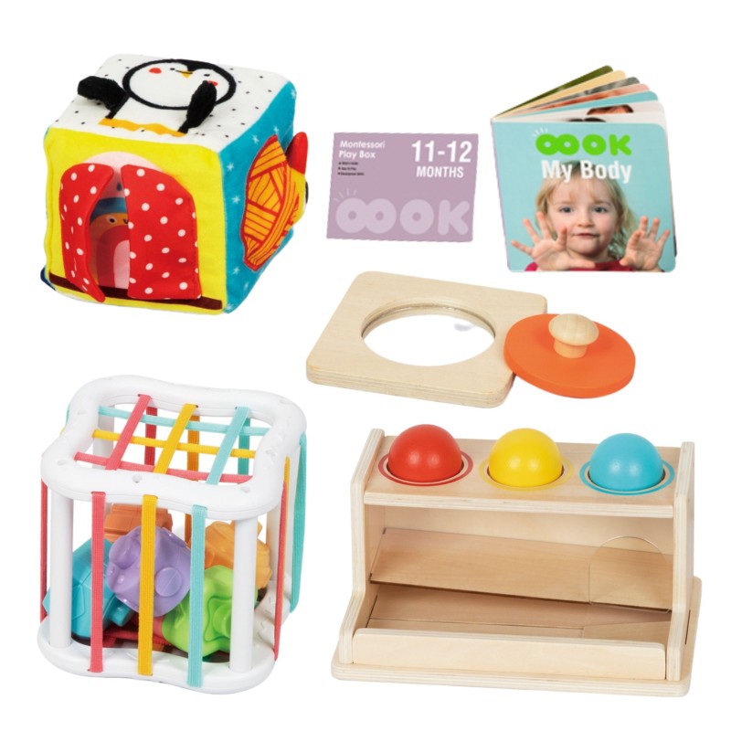 WOOPIE GREEN Drevený Montessori Box 11-12m | Edukačná sada 5v1 pre ročné deti (FSC)