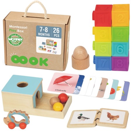 WOOPIE GREEN Drevený Montessori Box 7-8m | XXL Edukačná sada 6v1 (FSC 26 ks)