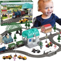 WOOPIE Elektrická vláčikodráha XXL Mestečko | Veľká sada s vláčikom, autíčkami a mostom (108 ks)