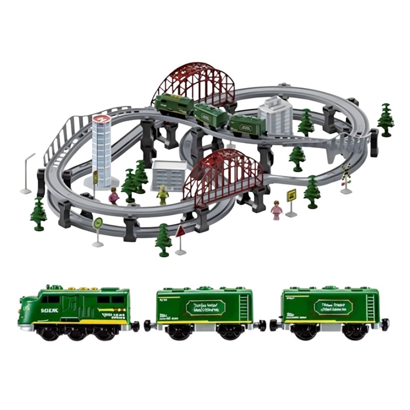 WOOPIE Elektrická vláčikodráha XXL Cargo | Moderný vlak s mostmi, zvukom a svetlom (128 ks)