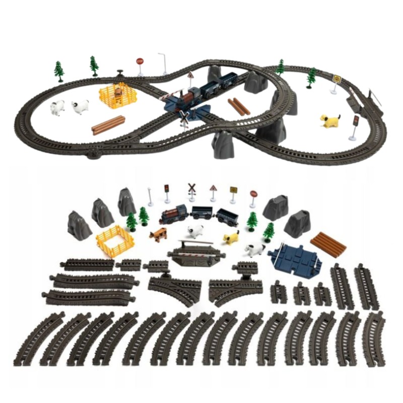 WOOPIE Elektrická vláčikodráha XXL Nákladný vlak | Veľká sada s výhybkami a zvieratkami 90 ks