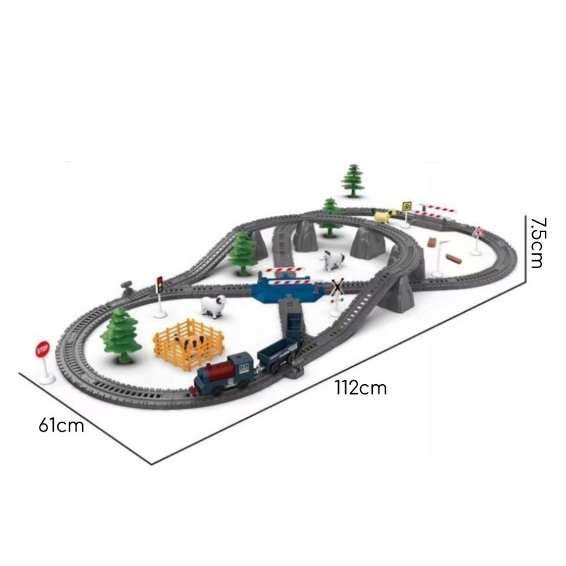 WOOPIE Elektrická vláčikodráha XXL Nákladný vlak | Veľká sada s výhybkami a zvieratkami 90 ks