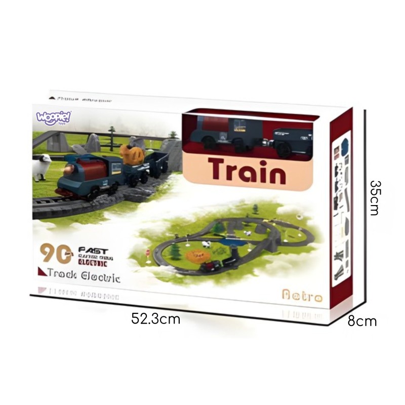 WOOPIE Elektrická vláčikodráha XXL Nákladný vlak | Veľká sada s výhybkami a zvieratkami 90 ks