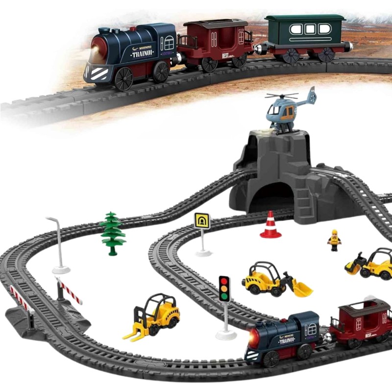 WOOPIE Elektrická vláčikodráha Retro | Klasický vláčik s vagónmi a tunelom (76 ks)