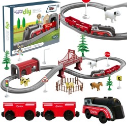 WOOPIE Elektrická vláčikodráha Farma | Veľká sada s vláčikom a zvieratkami 70 ks