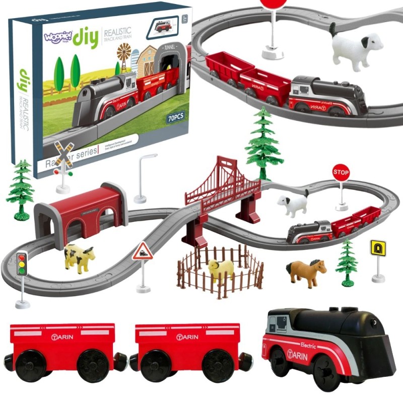 WOOPIE Elektrická vláčikodráha Farma | Veľká sada s vláčikom a zvieratkami 70 ks