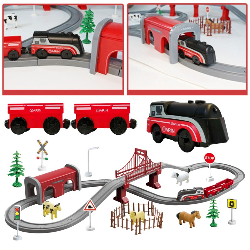 WOOPIE Elektrická vláčikodráha Farma | Veľká sada s vláčikom a zvieratkami 70 ks