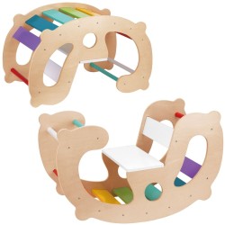 WOOPIE GREEN Dúhová Montessori hojdačka 2v1 | Drevená preliezka, mostík a tunel (FSC)