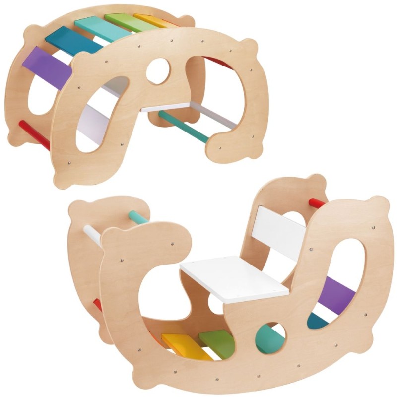 WOOPIE GREEN Dúhová Montessori hojdačka 2v1 | Drevená preliezka, mostík a tunel (FSC)