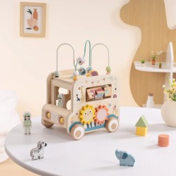 WOOPIE GREEN Drevené auto Safari | Aktivitná kocka a motorická hračka s labyrintom (FSC)