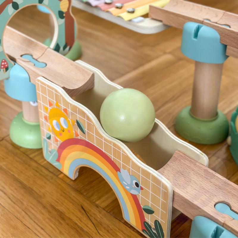 WOOPIE GREEN EKO Drevená guľôčková dráha so zvukom | Kaskáda s xylofónom a špirálou (FSC)