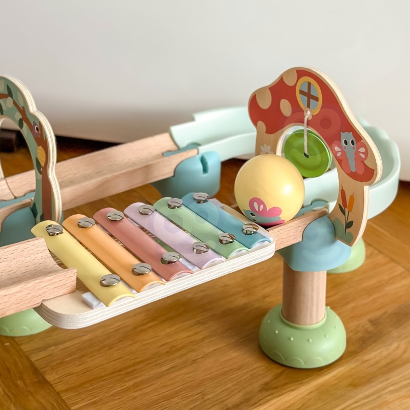 WOOPIE GREEN EKO Drevená guľôčková dráha so zvukom | Kaskáda s xylofónom a špirálou (FSC)