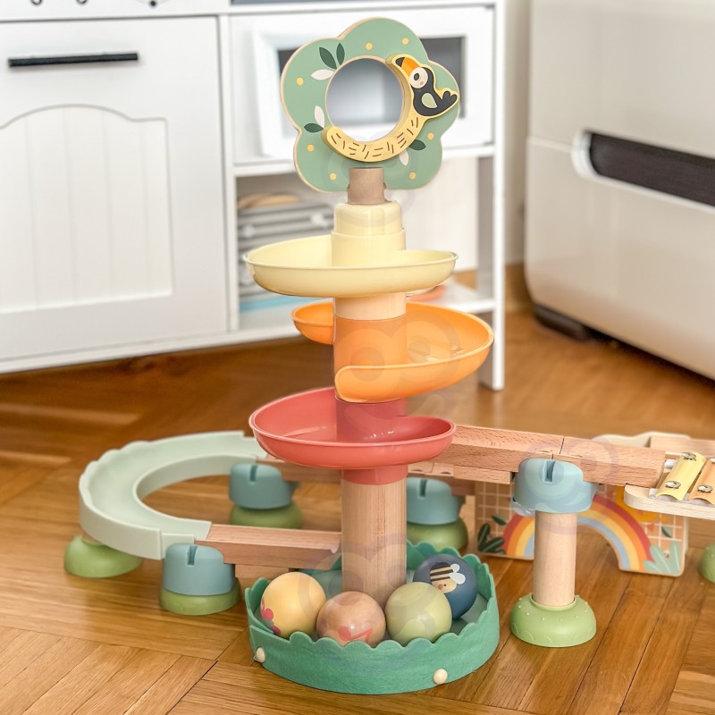 WOOPIE GREEN EKO Drevená guľôčková dráha so zvukom | Kaskáda s xylofónom a špirálou (FSC)