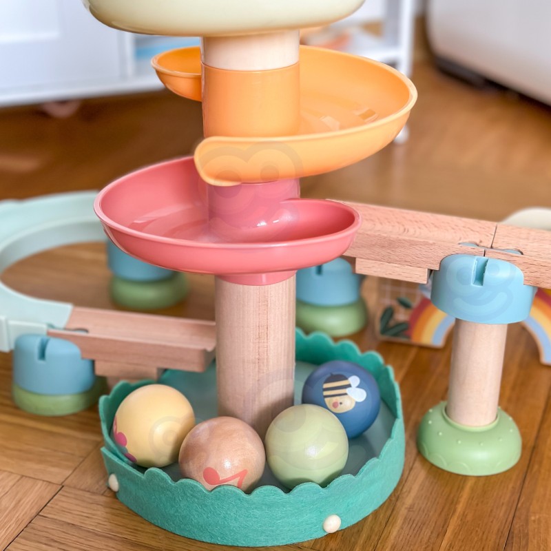 WOOPIE GREEN EKO Drevená guľôčková dráha so zvukom | Kaskáda s xylofónom a špirálou (FSC)