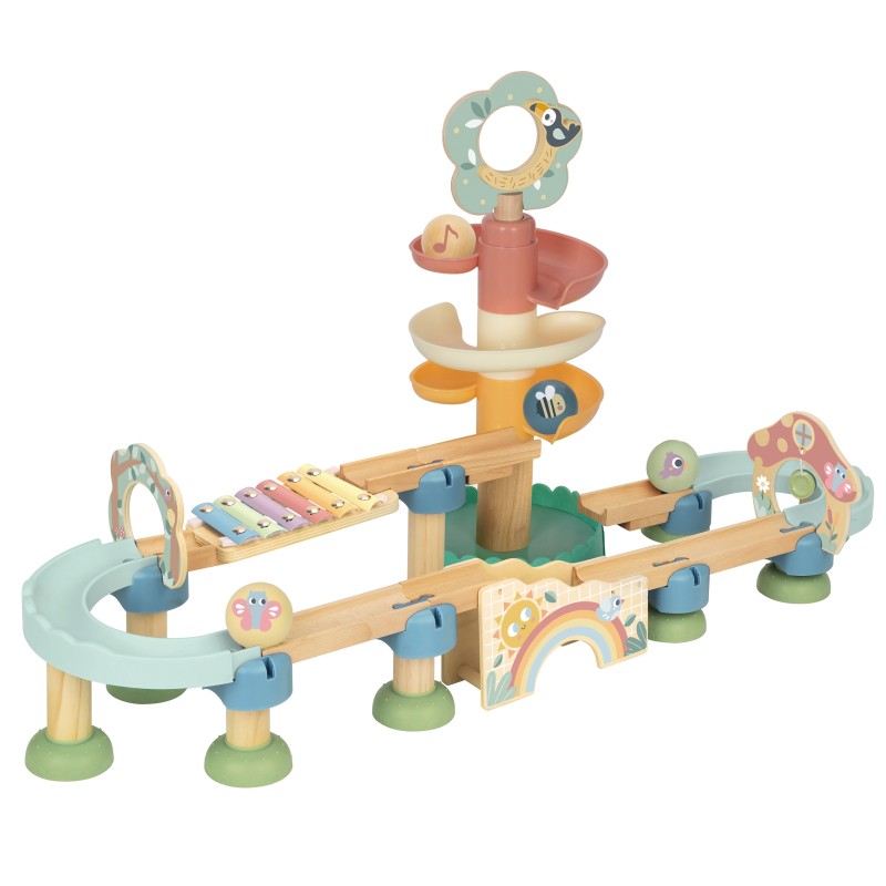 WOOPIE GREEN EKO Drevená guľôčková dráha so zvukom | Kaskáda s xylofónom a špirálou (FSC)