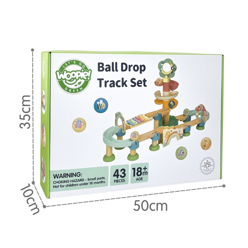WOOPIE GREEN EKO Drevená guľôčková dráha so zvukom | Kaskáda s xylofónom a špirálou (FSC)