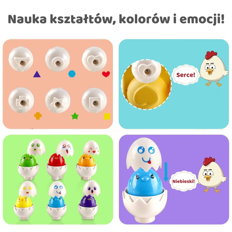 WOOPIE Układanka Sorter Montessori Dopasuj Kształty Wesołe Kurczaczki Jajka 6szt