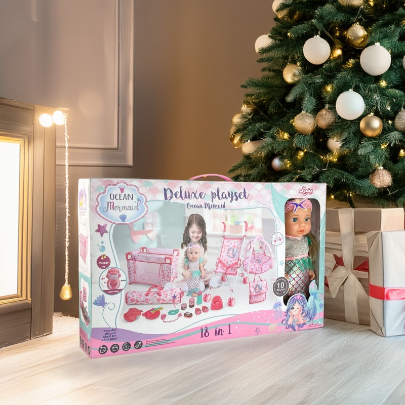 WOOPIE ROYAL Lalka Bobas 36 cm Syrenka Interaktywna Zestaw XXL Opiekunka 18w1