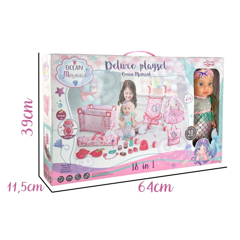 WOOPIE ROYAL Lalka Bobas 36 cm Syrenka Interaktywna Zestaw XXL Opiekunka 18w1