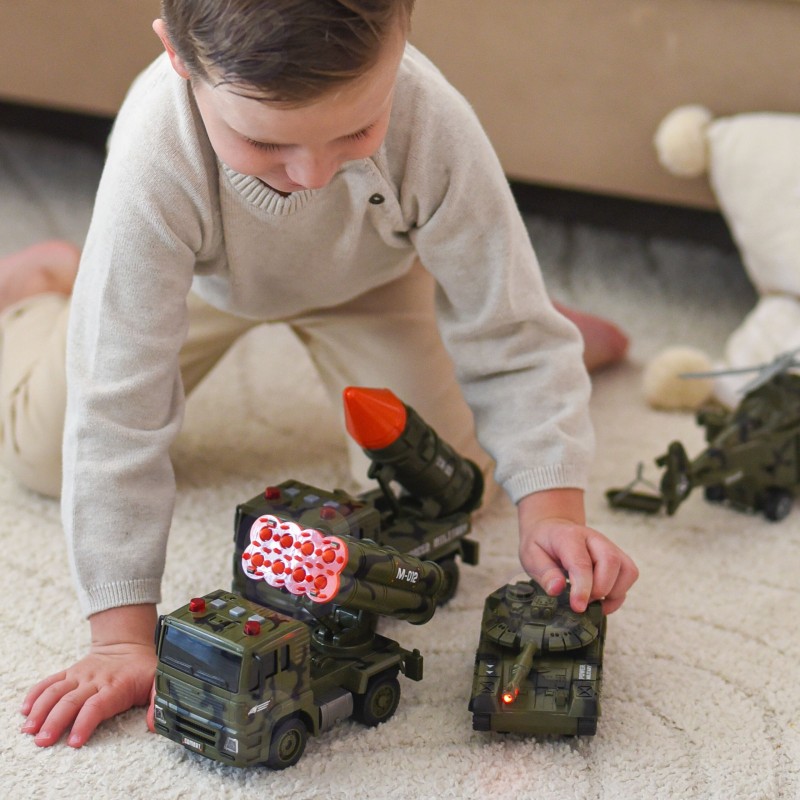 WOOPIE Sada vojenských vozidiel 1:20 | Tank, Vrtuľník a Raketomety so zvukom