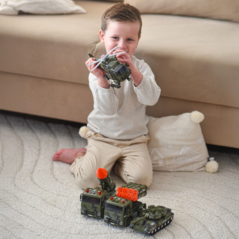WOOPIE Sada vojenských vozidiel 1:20 | Tank, Vrtuľník a Raketomety so zvukom