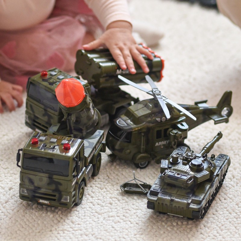 WOOPIE Sada vojenských vozidiel 1:20 | Tank, Vrtuľník a Raketomety so zvukom