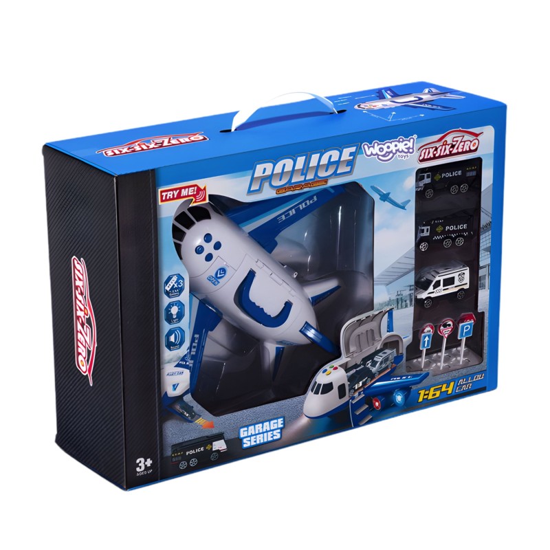 WOOPIE Policajné lietadlo a transportér 2v1 | XL Set s 3 autami a efektmi