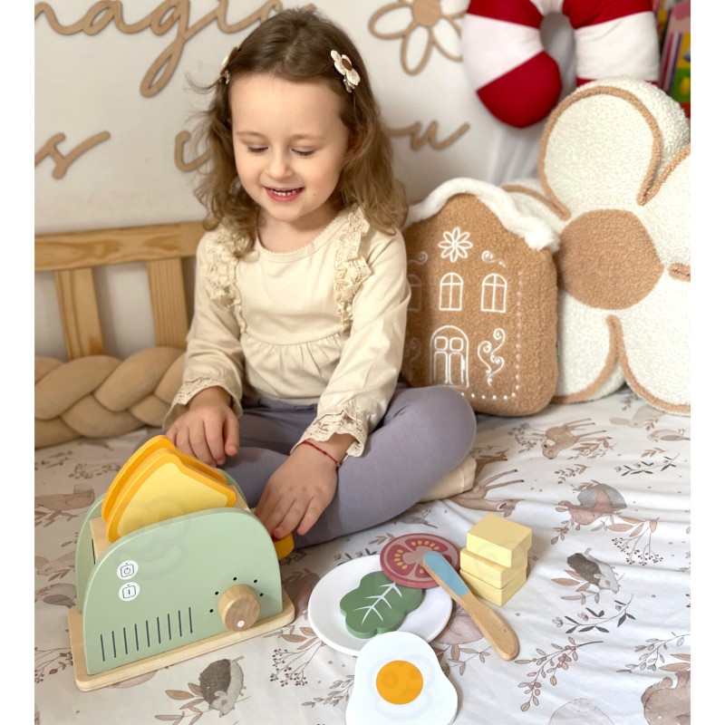 WOOPIE GREEN Drevený hriankovač (Toster) | Raňajkový set s potravinami (14 ks)
