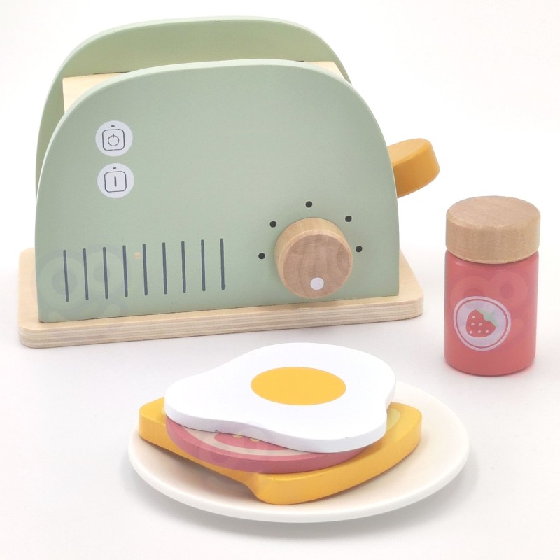 WOOPIE GREEN Drevený hriankovač (Toster) | Raňajkový set s potravinami (14 ks)