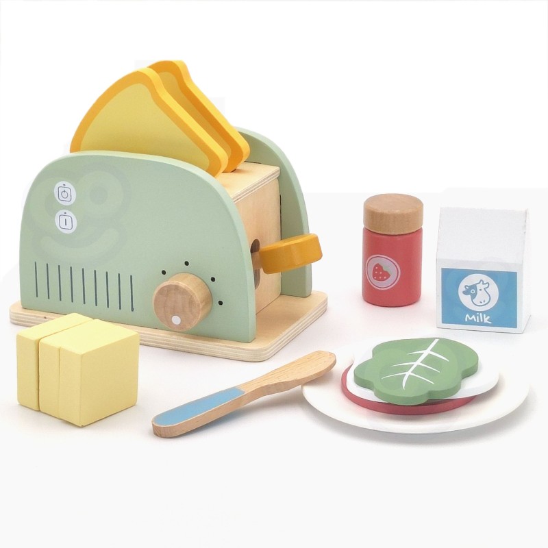 WOOPIE GREEN Drevený hriankovač (Toster) | Raňajkový set s potravinami (14 ks)