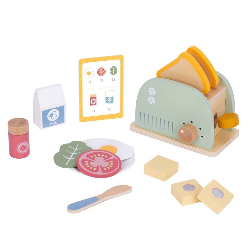 WOOPIE GREEN Drevený hriankovač (Toster) | Raňajkový set s potravinami (14 ks)