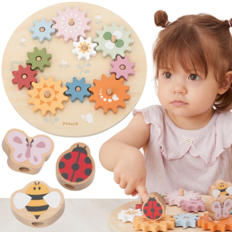 Viga PolarB Drevené ozubené kolesá | Montessori hračka s mechanizmom (Záhrada)
