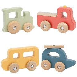 Viga PolarB Drevené vozidlá 4 ks | Vlak, Hasiči, Autobus a Lietadlo