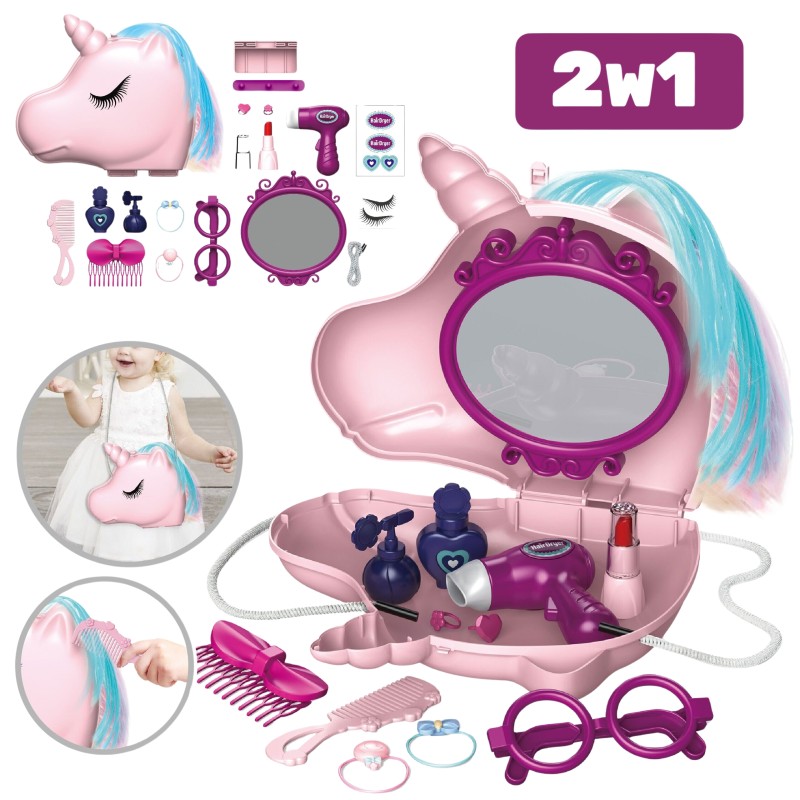 Viga Drevený toaletný stolík s taburetkou | Veľký set s funkčným fénom a taškou