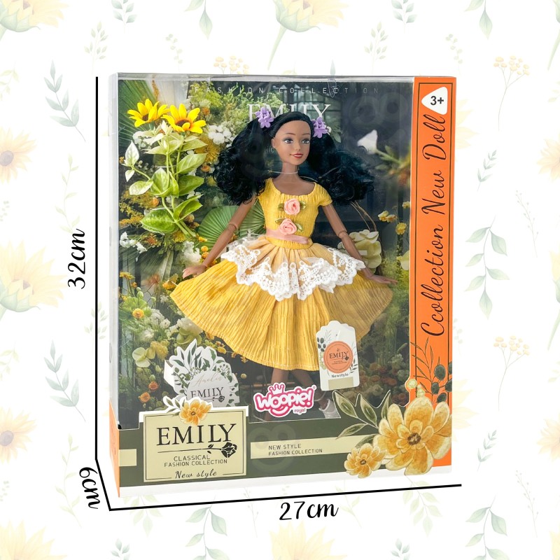 WOOPIE ROYAL Bábika Emi (32 cm) | Módna bábika s čiernymi kučeravými vlasmi