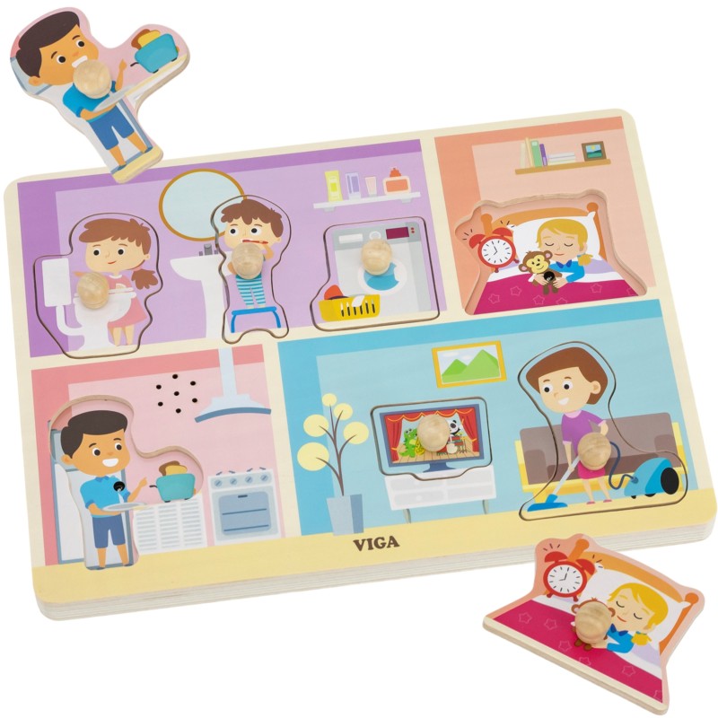 Viga Drevené zvukové puzzle Denné aktivity | Interaktívna vkladačka pre najmenších
