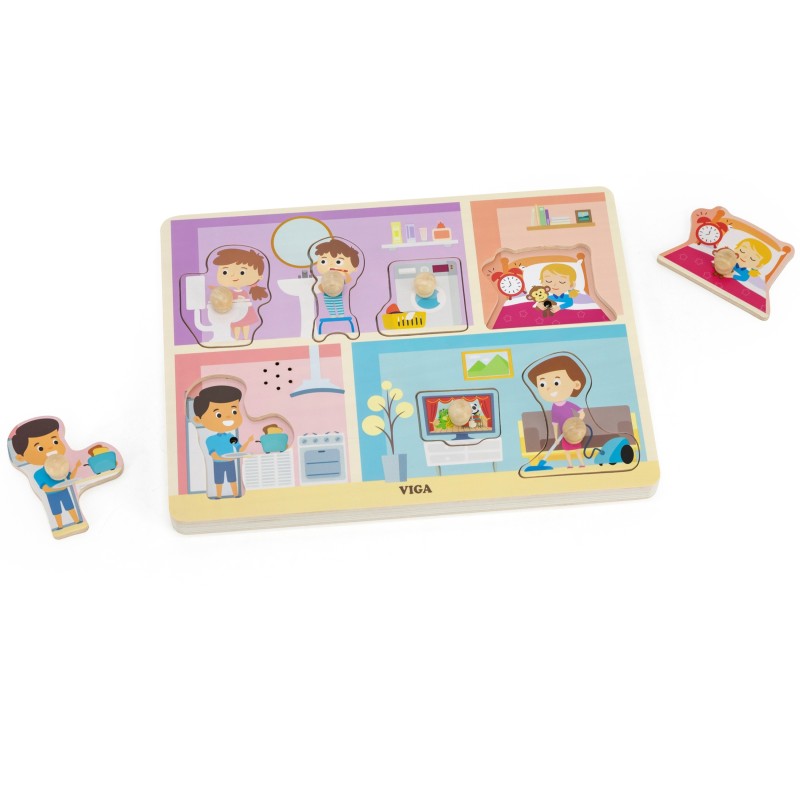 Viga Drevené zvukové puzzle Denné aktivity | Interaktívna vkladačka pre najmenších