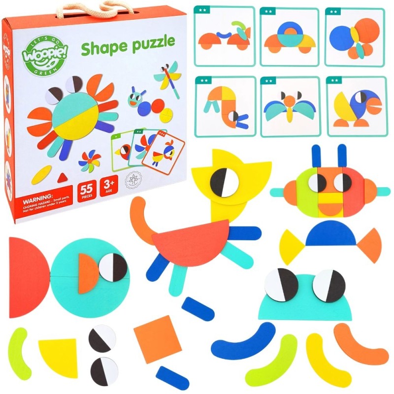 WOOPIE GREEN Drewniana Układanka Montessori 40 Wzorów do Odtworzenia 55 el. Certyfikat FSC