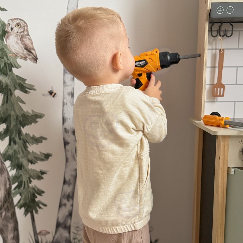 WOOPIE Zestaw Narzędzi Małego Majsterkowicza Gogle Wkrętarka Pas Na Narzędzia 16el.