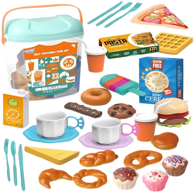 WOOPIE Zestaw XL Jedzenia do Zabawy Produkty Spożywcze Fast Food Słodycze Ciastka Sztucice w Wiaderku 40 el.