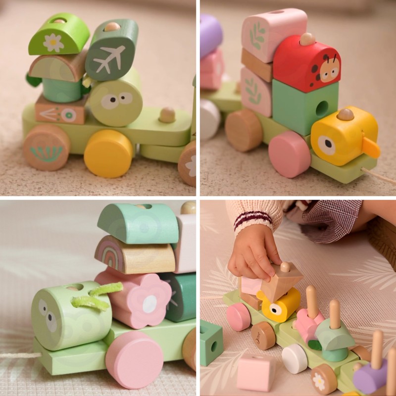 CLASSIC WORLD Montessori Kolejka Gąsienica Drewniana Układanka