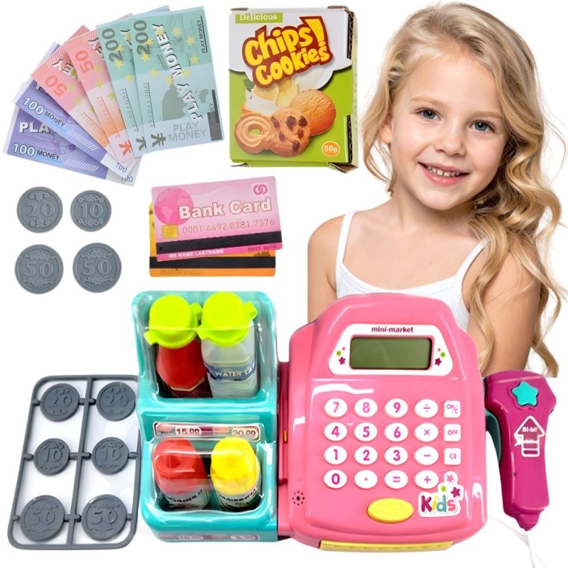 WOOPIE Kasa Sklepowa z Półką i Akcesoriami Różowa